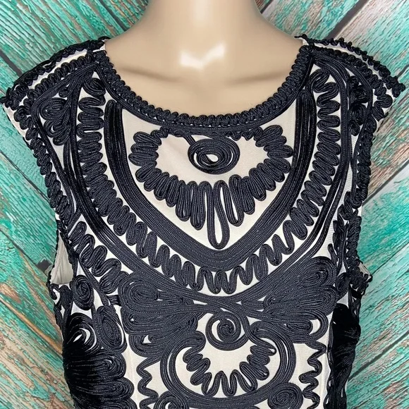 JS COLLECTIONS Black With Cream Lining Embroidered Soutache Midi Dress JS COLLECTIONS Black With Cream Lining Embroidered Soutache Midi Dress